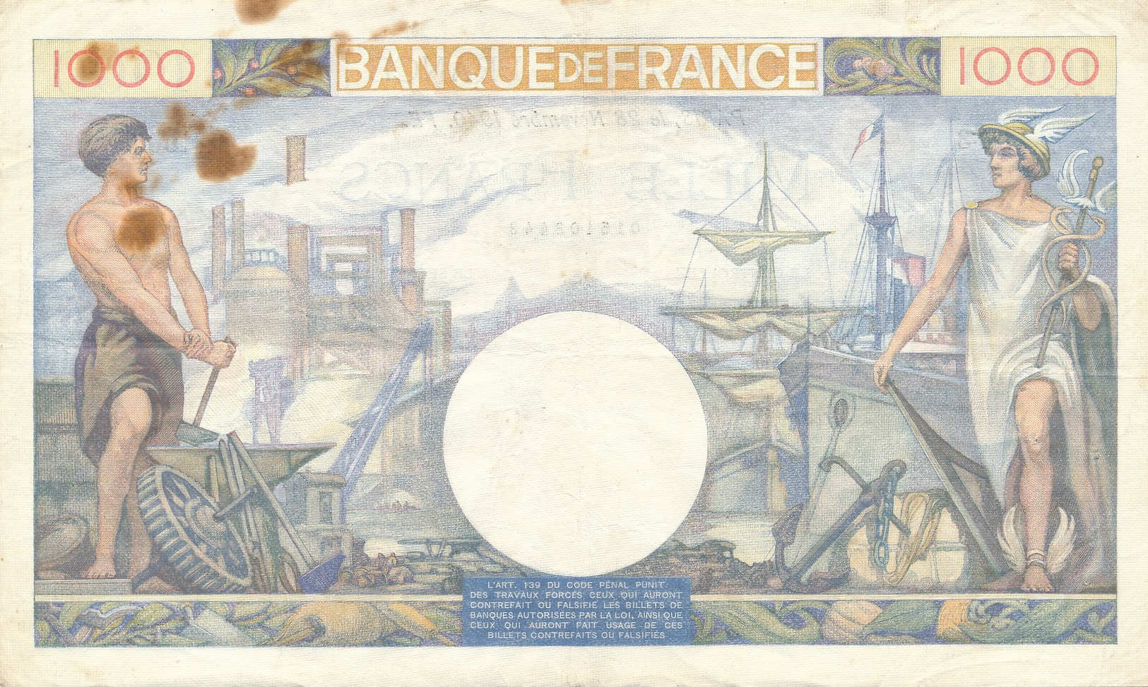 G501 - Billet De 1000 Francs - Commerce Et Industrie - 28 Novembre 1940 - 1 000 F 1940-1944 ''Commerce Et Industrie''