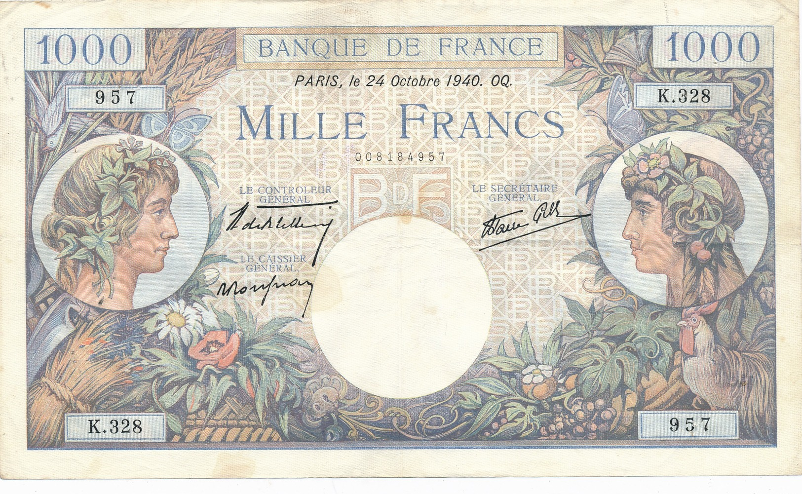G501 - Billet De 1000 Francs - Commerce Et Industrie - 24 Octobre 1940 - 1 000 F 1940-1944 ''Commerce Et Industrie''