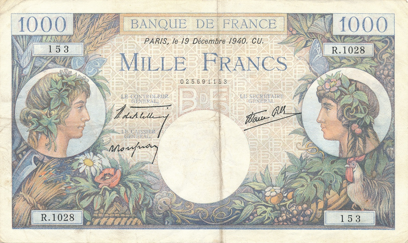 G501 - Billet De 1000 Francs - Commerce Et Industrie - 19 Décembre 1940 - 1 000 F 1940-1944 ''Commerce Et Industrie''