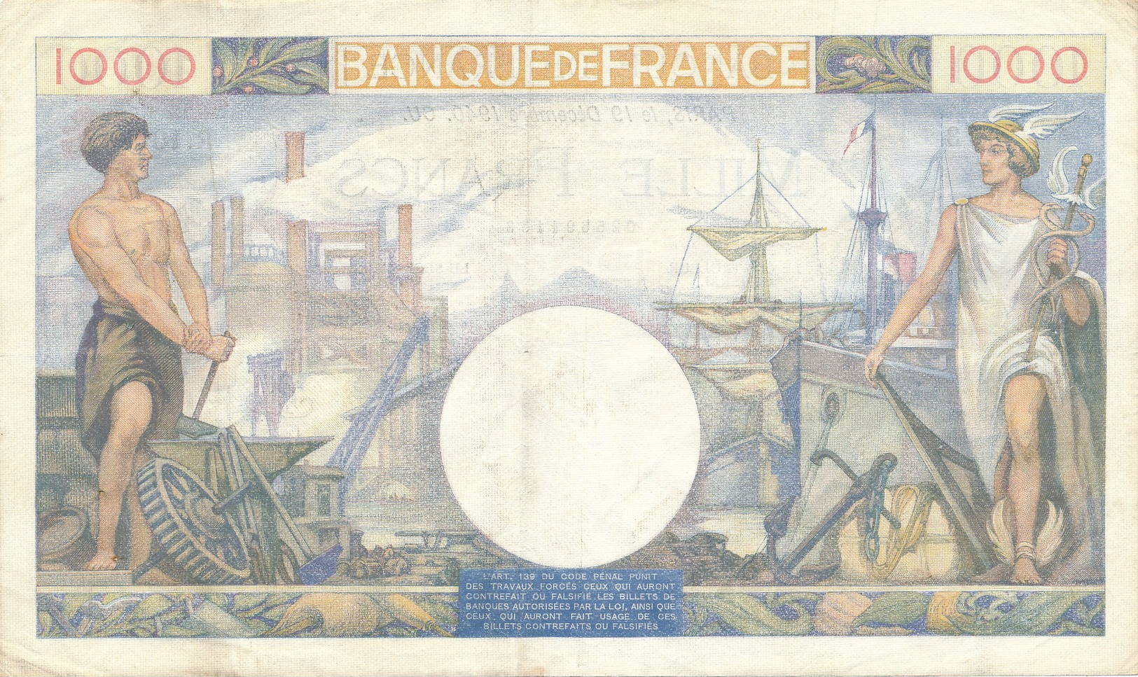 G501 - Billet De 1000 Francs - Commerce Et Industrie - 19 Décembre 1940 - 1 000 F 1940-1944 ''Commerce Et Industrie''