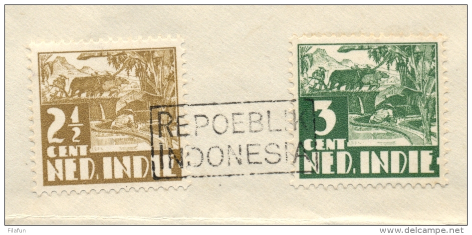 Nederlands Indië / Indonesia - 4 Zegels Met Stempelopdruk REPOEBLIK INDONESIA Op Cover - Not Sent - Nederlands-Indië