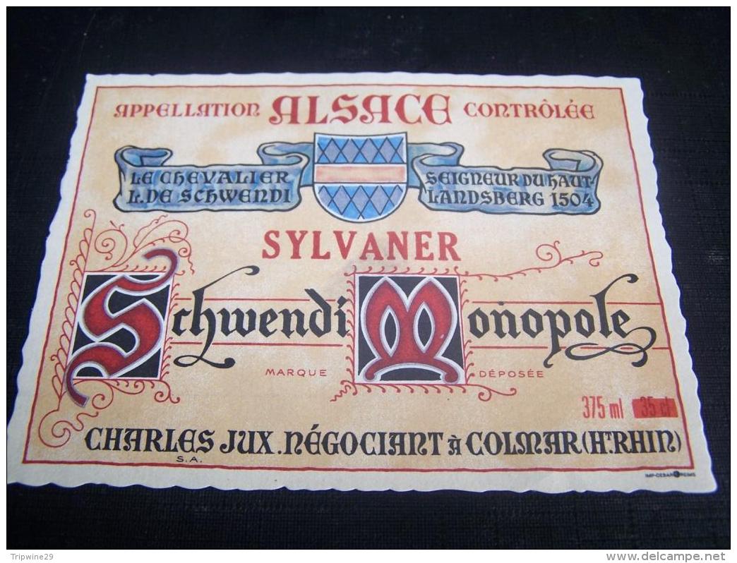 Etiquette Vin Wine Label Ancienne Alsace Old Sylvaner Schwendi Monopole Colmar 68000 - Gewurztraminer