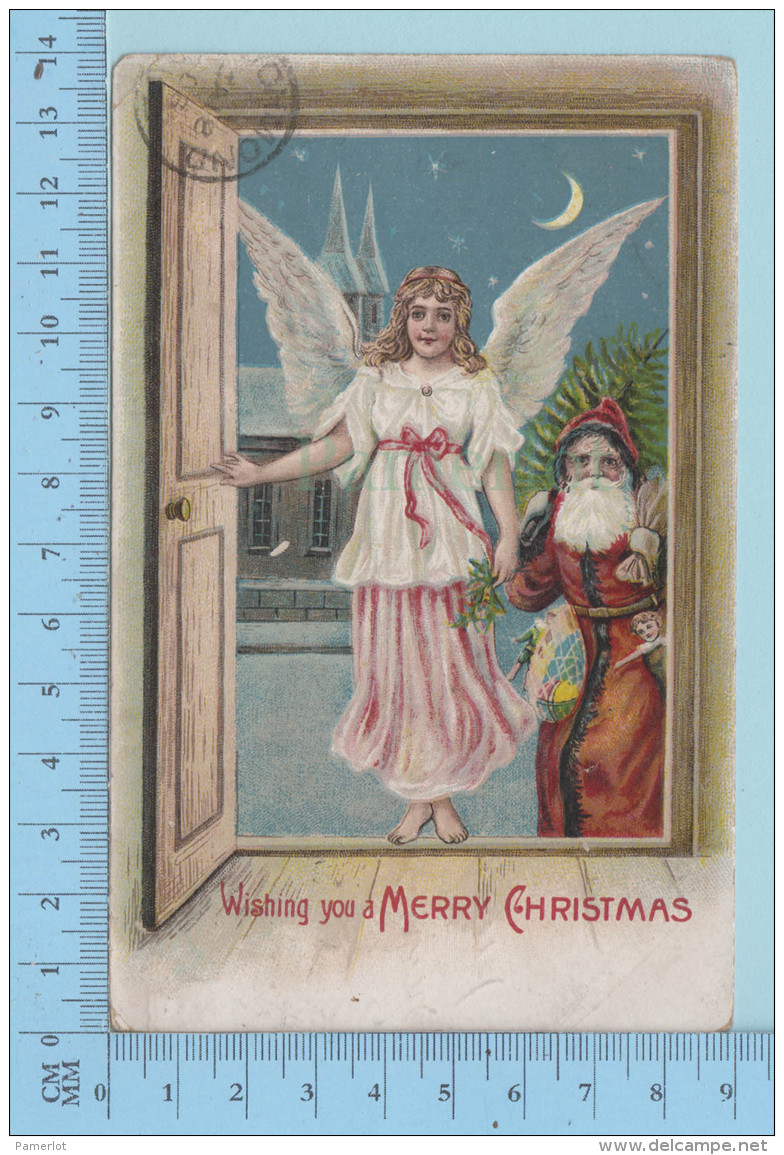 Pere Noel - Ange Et Père Noel Entrant Dans Une Maison, Cover Lyndonville 1908+ Timbre -  Postcard Carte Postale - Santa Claus