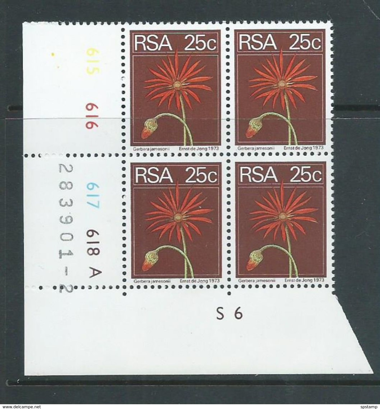 South Africa 1974 25c Daisy Definitive Marginal Block Of 4 MNH - Unused Stamps