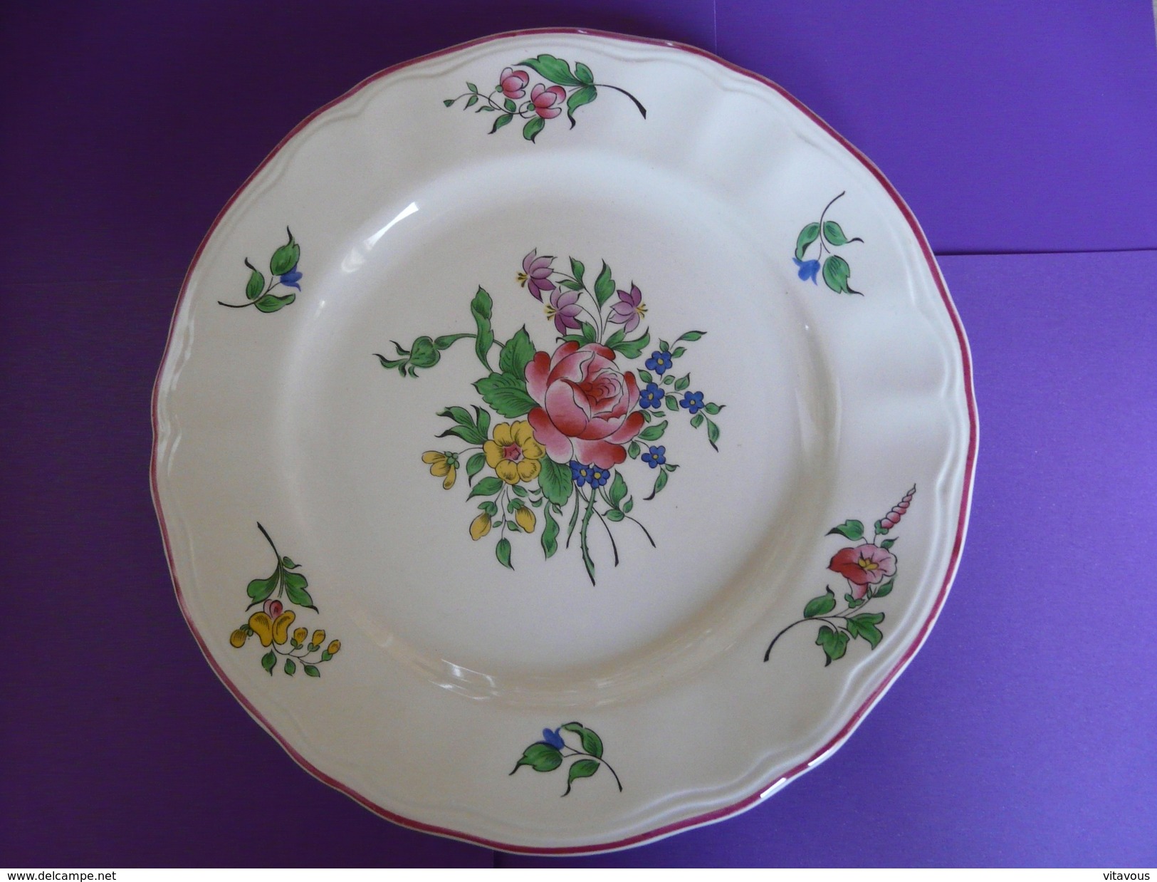 Assiette Porcelaine KG Lunéville France Estampillée - Rose Roses - Lunéville (FRA)