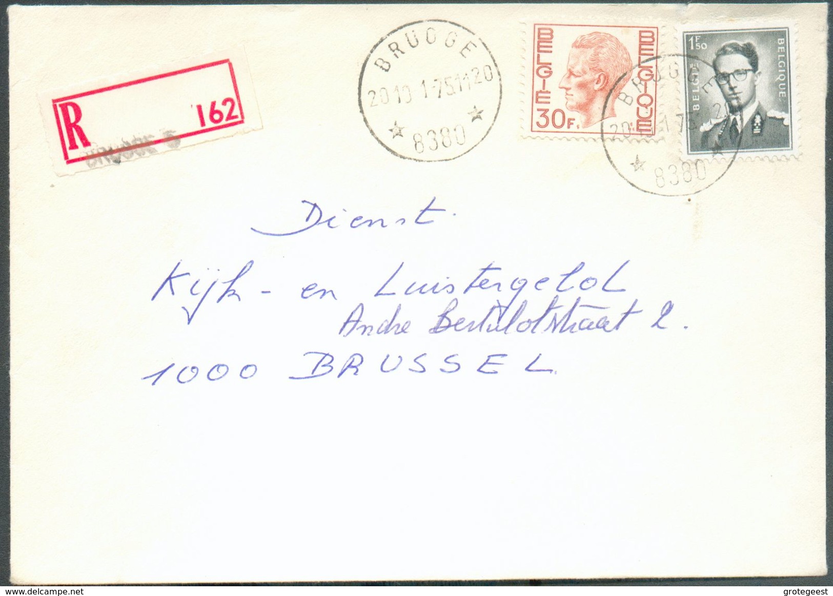 Enveloppe Recommandée De L'agence BRUGGE 20 * 8380 Du 10-1-1975 Vers Bruxelles; Port De 31 Fr.50  (30Fr. ELSTROËM + 1Fr5 - Sternenstempel