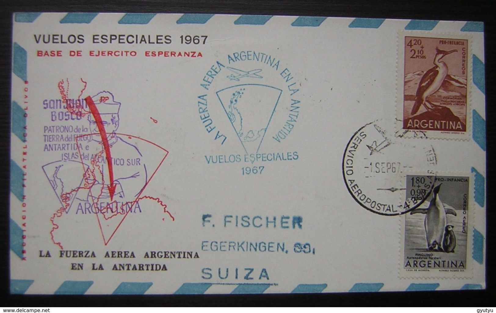 1967 La Fuerza Aerea Argentina (argentine) En La Antartida Carte Avec Timbres Des Deux Côtés, Voir Photo - Bases Antarctiques