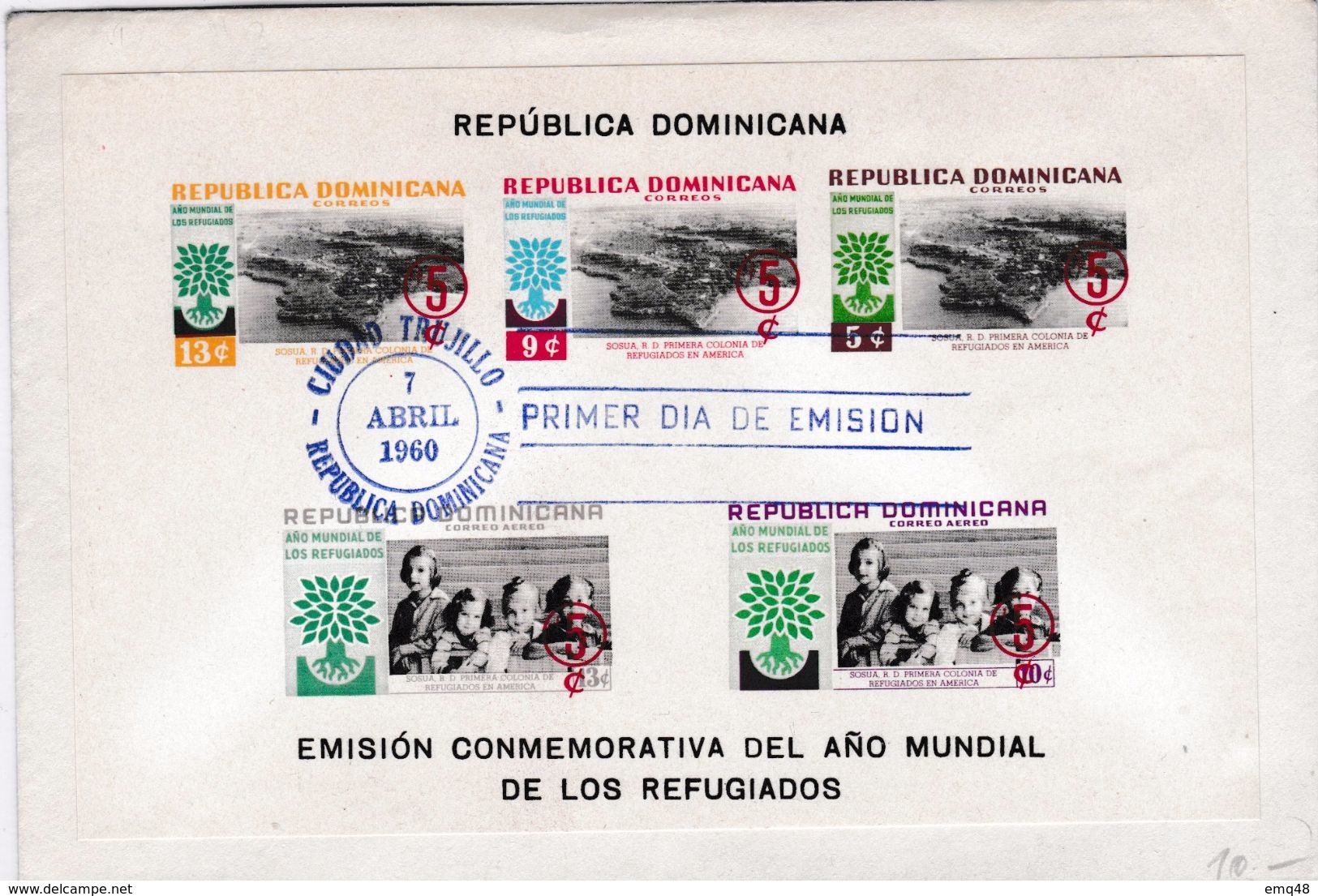 313 - DOMINIQUE : Feuillet NON DENTELE. Année Mondiale Des Réfugiés. 1960 + Lettre - Flüchtlinge