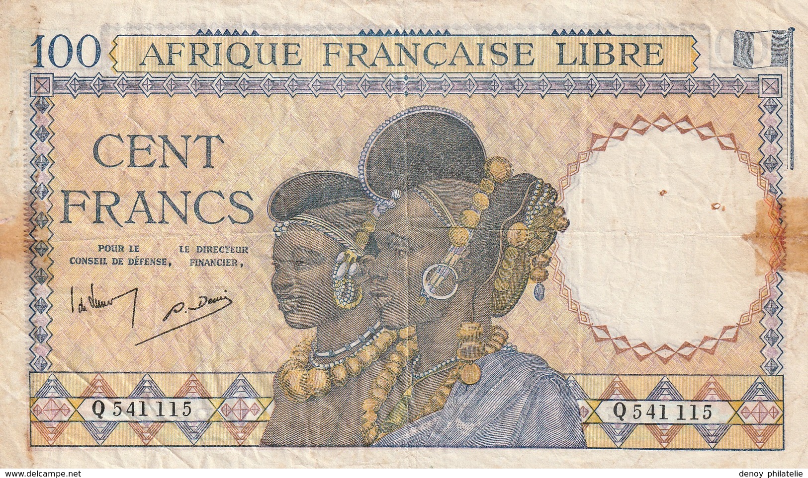 Billet De 100 Francs Afrique Francaise Libre RRR - Autres - Afrique