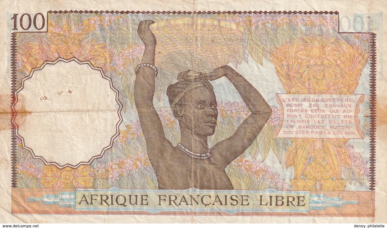 Billet De 100 Francs Afrique Francaise Libre RRR - Autres - Afrique