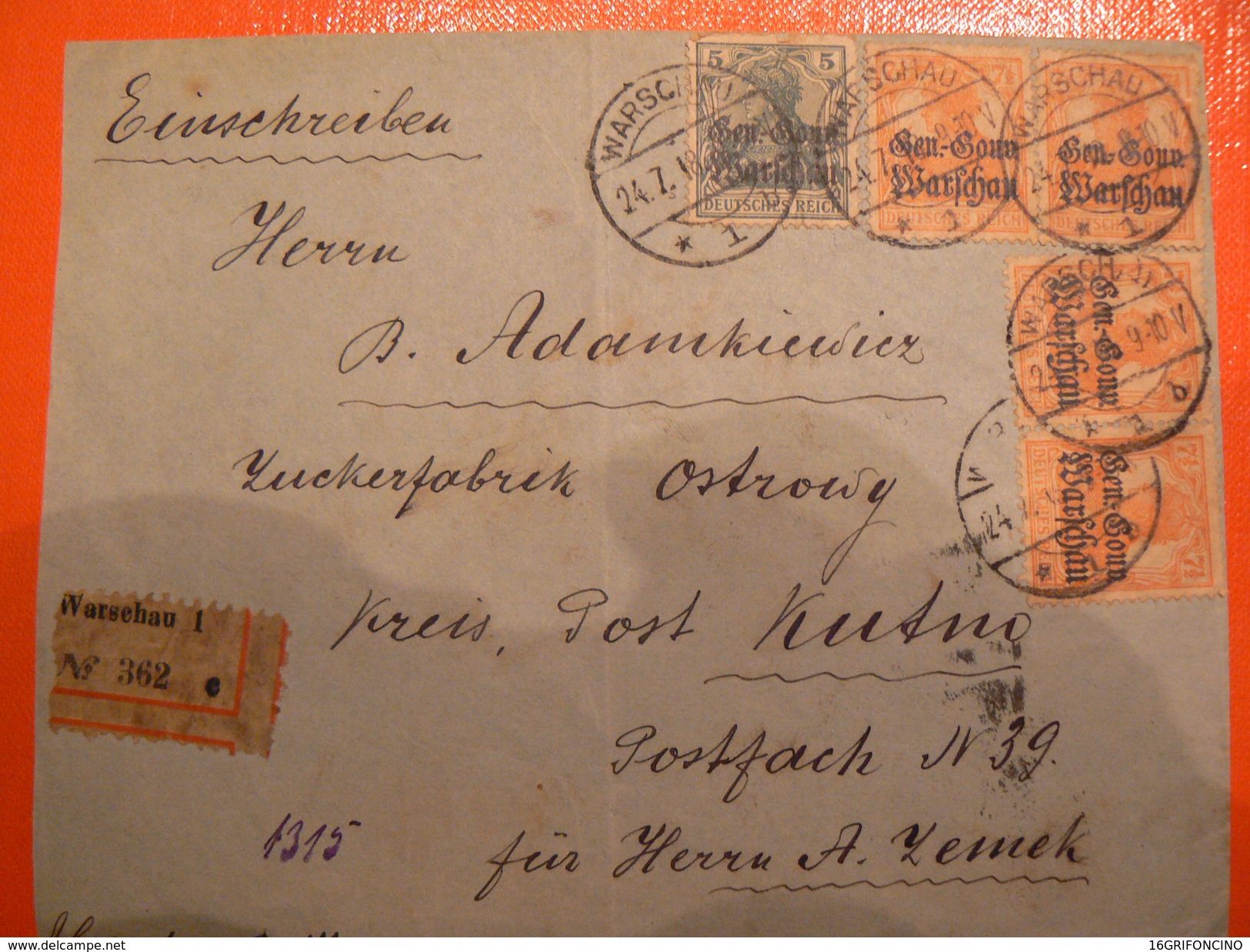 24-7-1918 LETTER FROM VARSAVIA TO KUTNO WITH SOME POSTAGESTAMPS....LETTERA DA VARSAVIA  PER KUTNO... - Bezetting