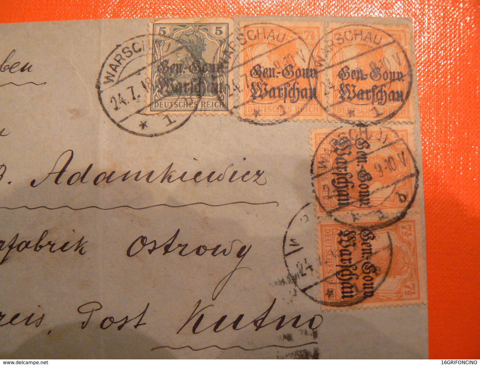 24-7-1918 LETTER FROM VARSAVIA TO KUTNO WITH SOME POSTAGESTAMPS....LETTERA DA VARSAVIA  PER KUTNO... - Ocupaciones