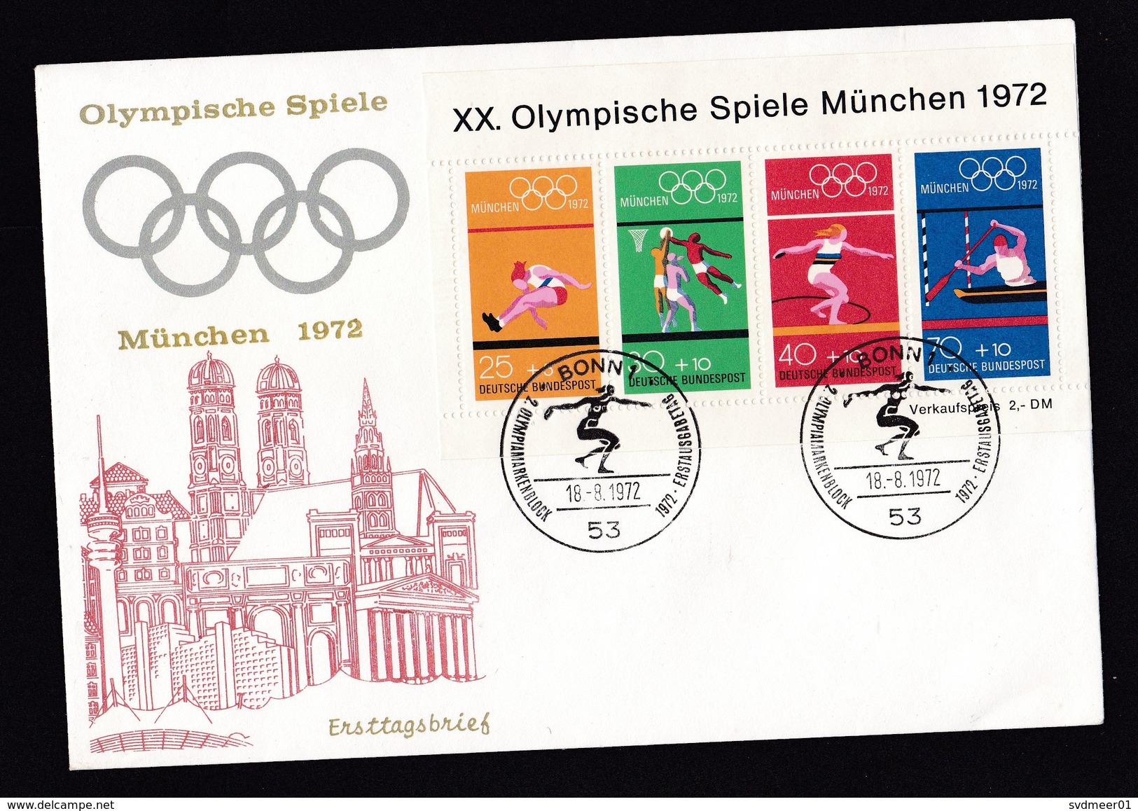 Germany: FDC First Day Cover, 1972, 4 Stamps, Souvenir Sheet, Olympics München, Sports, Athletics (traces Of Use) - Brieven En Documenten