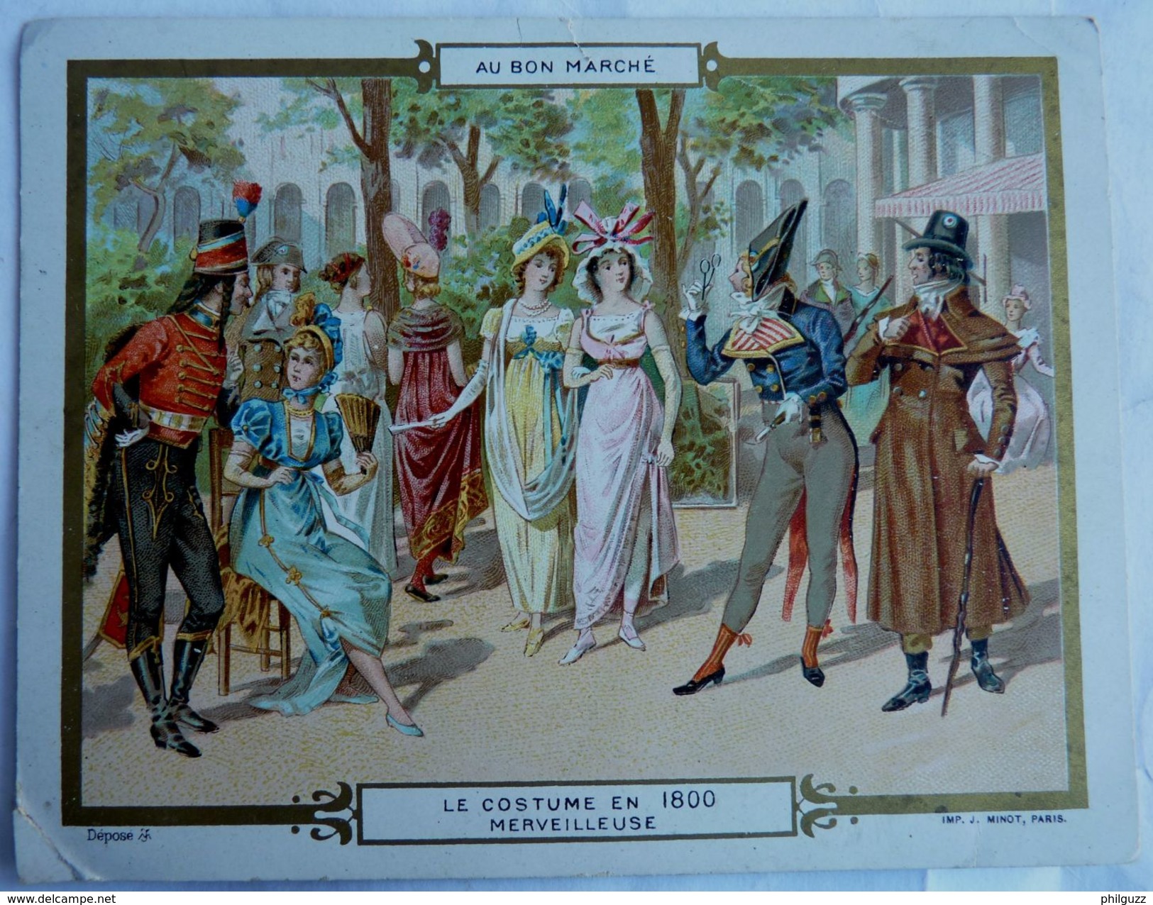 Grand CHROMO AU BON MARCHE LE COSTUME EN 1800 MERVEILLEUSE - Au Bon Marché