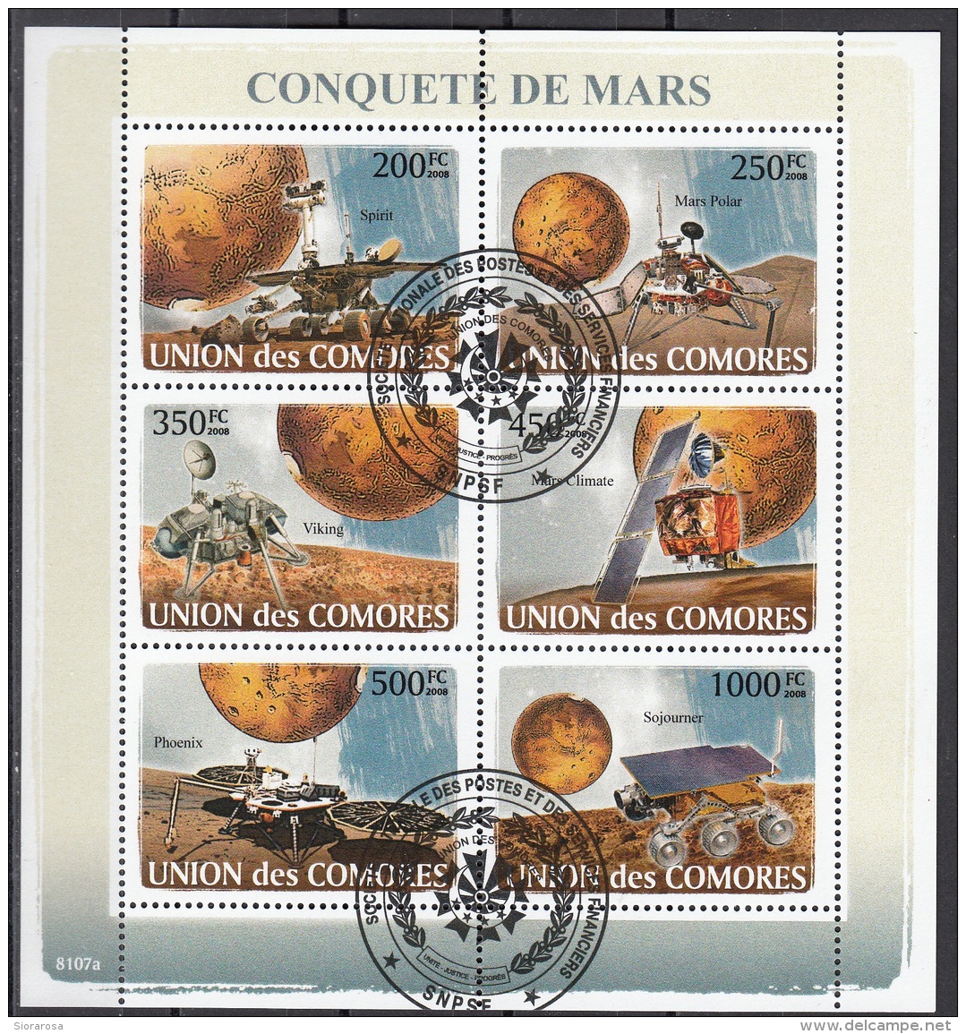 Isole Comore 2008 Marte Sonde Spirit Mars Polar Viking Climate Phoenix Sojourner CTO Union Des Comores Space - Africa