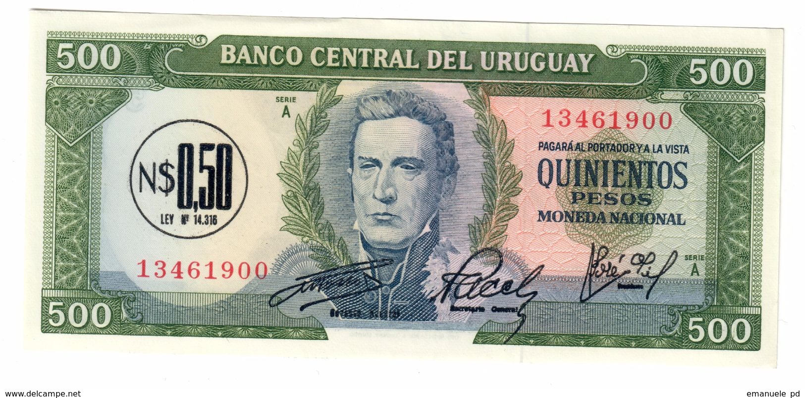 Uruguay 0,50 Pesos On 500 Pesos 1975 UNC  .C. - Uruguay