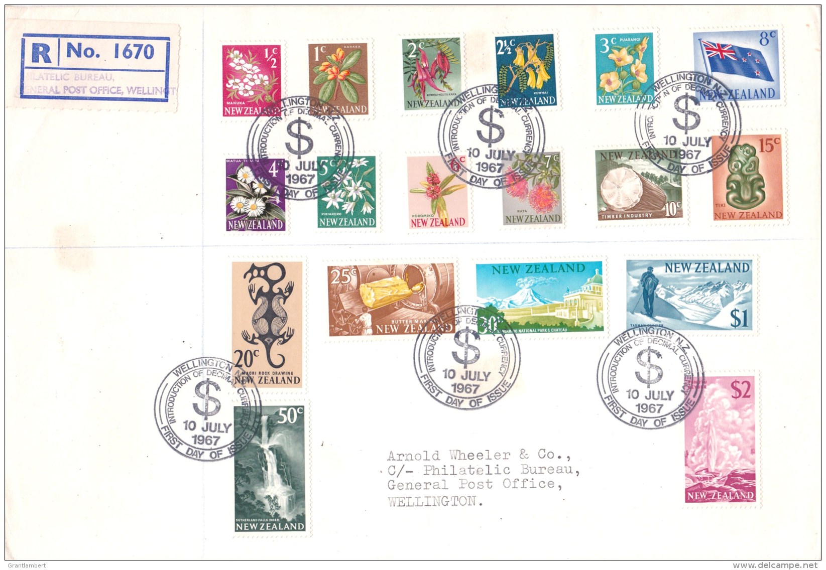 New Zealand 1967 Decimal Currency Introduction Set Of 18 Registered Large FDC - FDC