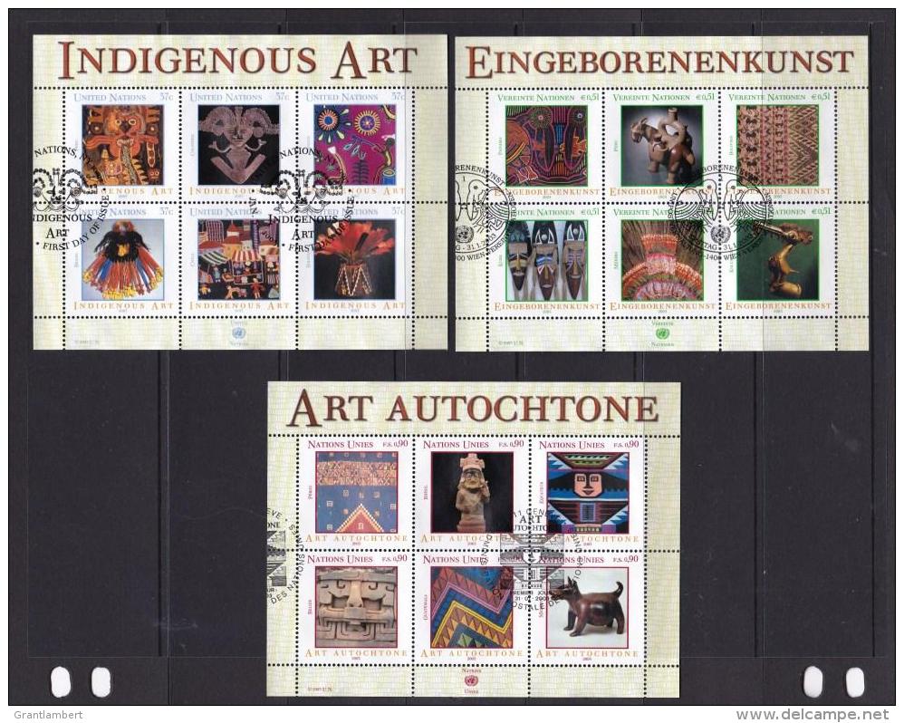 United Nations 2003 Indigenous Art Set Of 3 Minisheets Used - All 3 Offices - New York/Geneva/Vienna Joint Issues