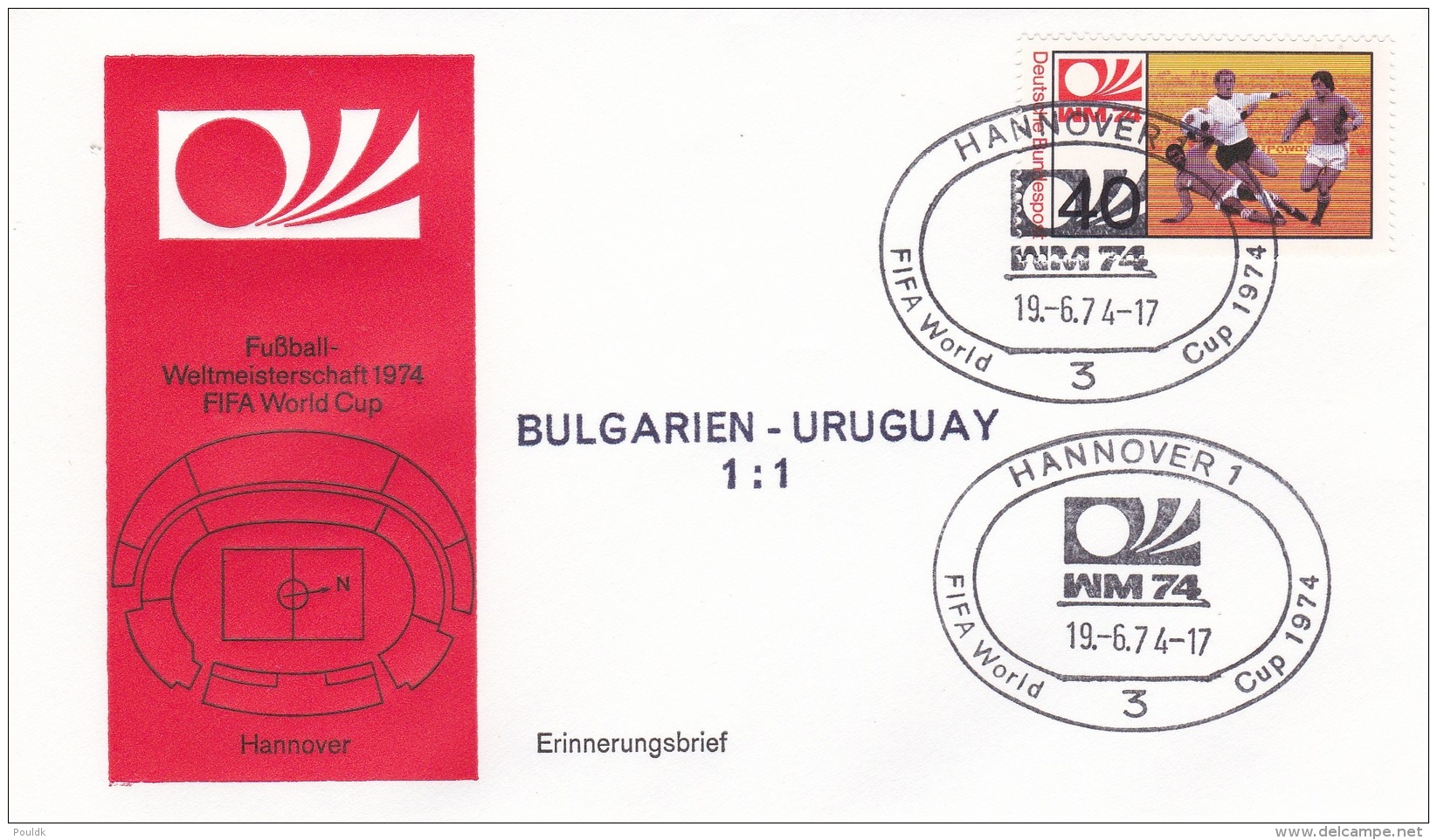 Germany Cover 1974 FIFA World Cup Football - Hannover Bulgaria-Uruguay 1:1    (DD9-28) - 1974 – Germania Ovest