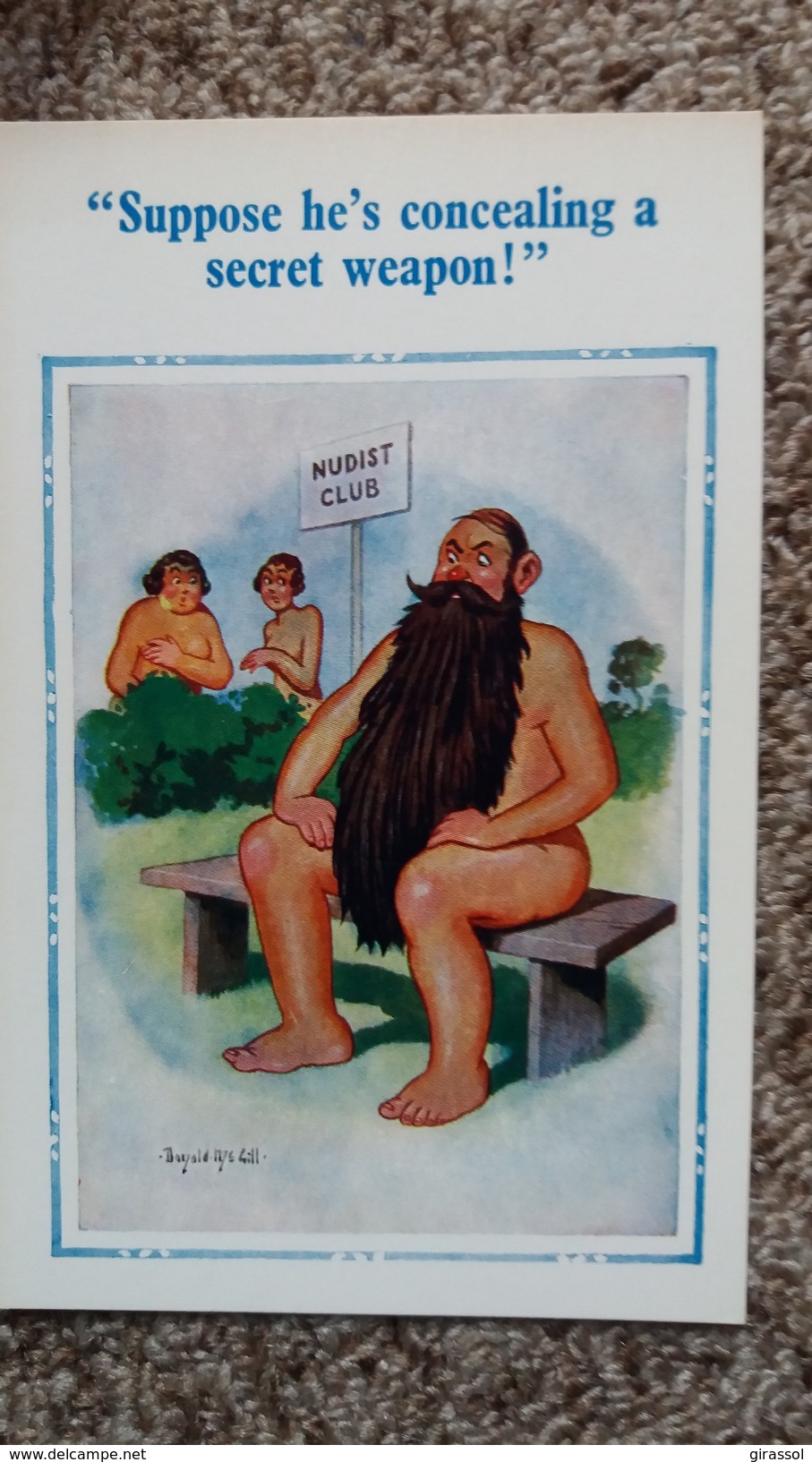 CPA HUMOUR HOMME NU SEXE CACHE PAR SA BARBE CLUB NUDISTE NATURISTE SUPPOSE HE S CONCEALING A SECRET WEAPON - Humor