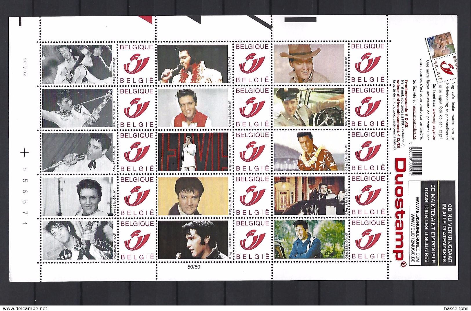 BELGIQUE - BELGIE Mijn Zegel Lot Van 15 Postzegels Duostamps Elvis  Volledig Vel - Autres & Non Classés