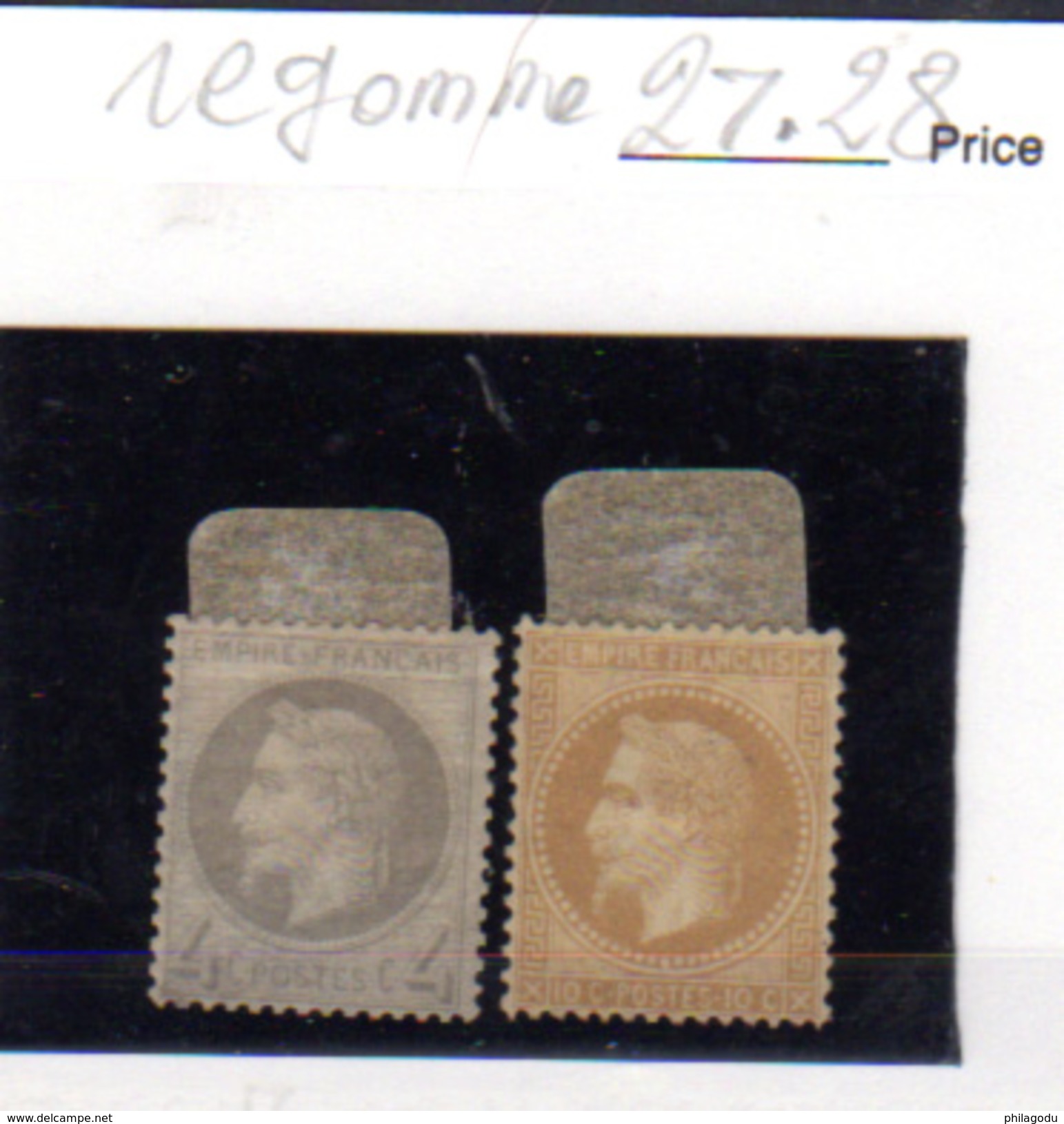 1863    Napoléon III, Empire Français, 27 Et 28 Regommé, Cote  315 € - 1862 Napoléon III