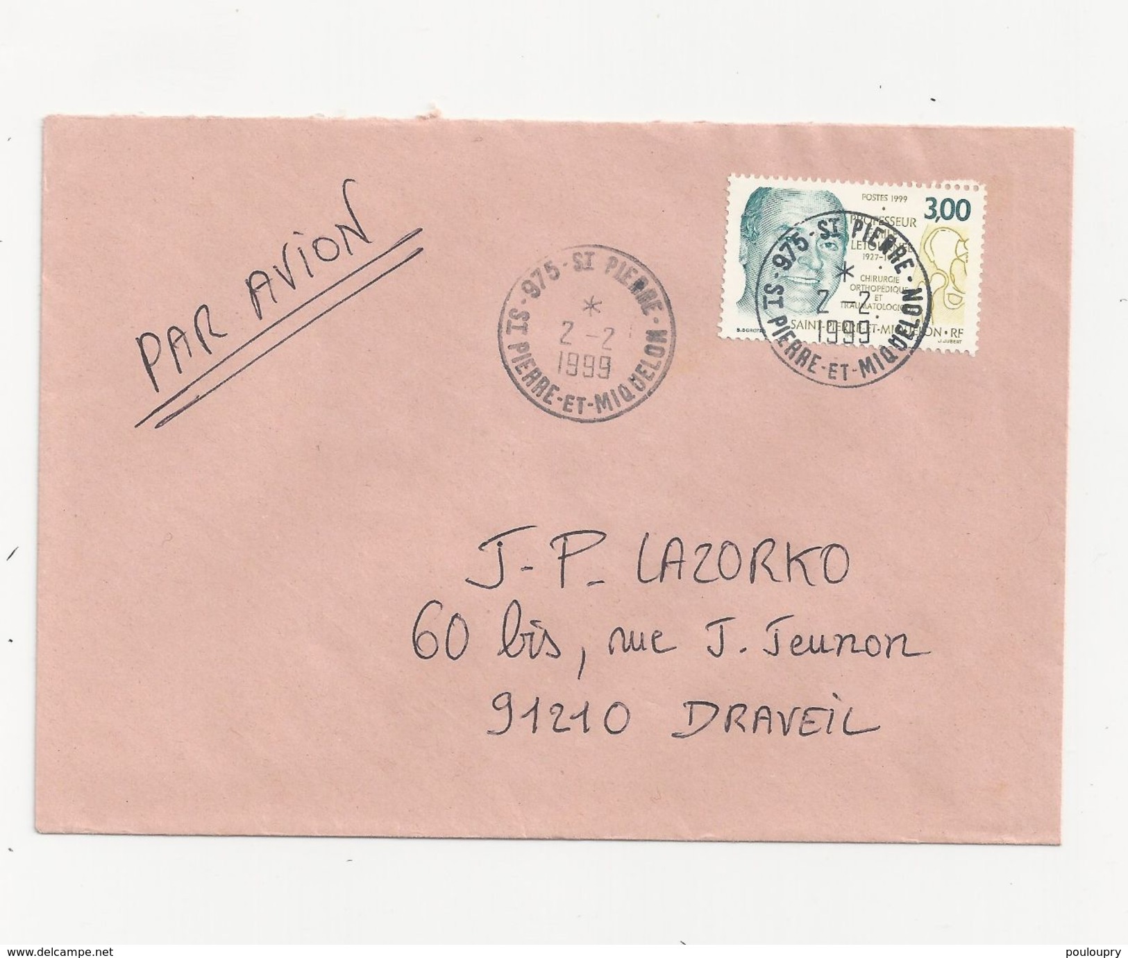 Lettre De Saint Pierre Et Miquelon Pour La France De 1999 - YT N° 686 - Letournel - Médecine - Briefe U. Dokumente