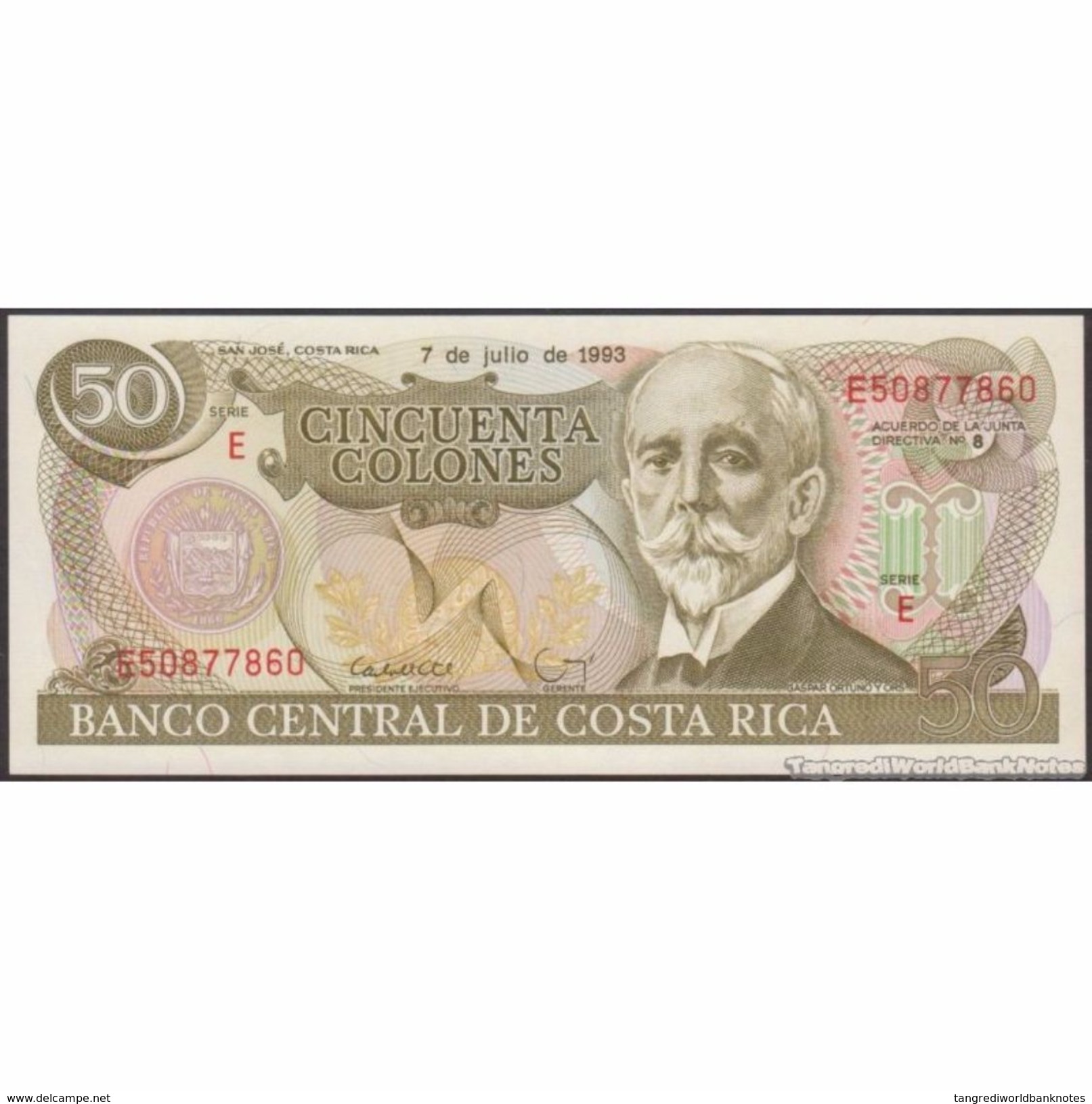 TWN - COSTA RICA 257e - 50 Colones 7.7.1993 Serie E UNC - Costa Rica