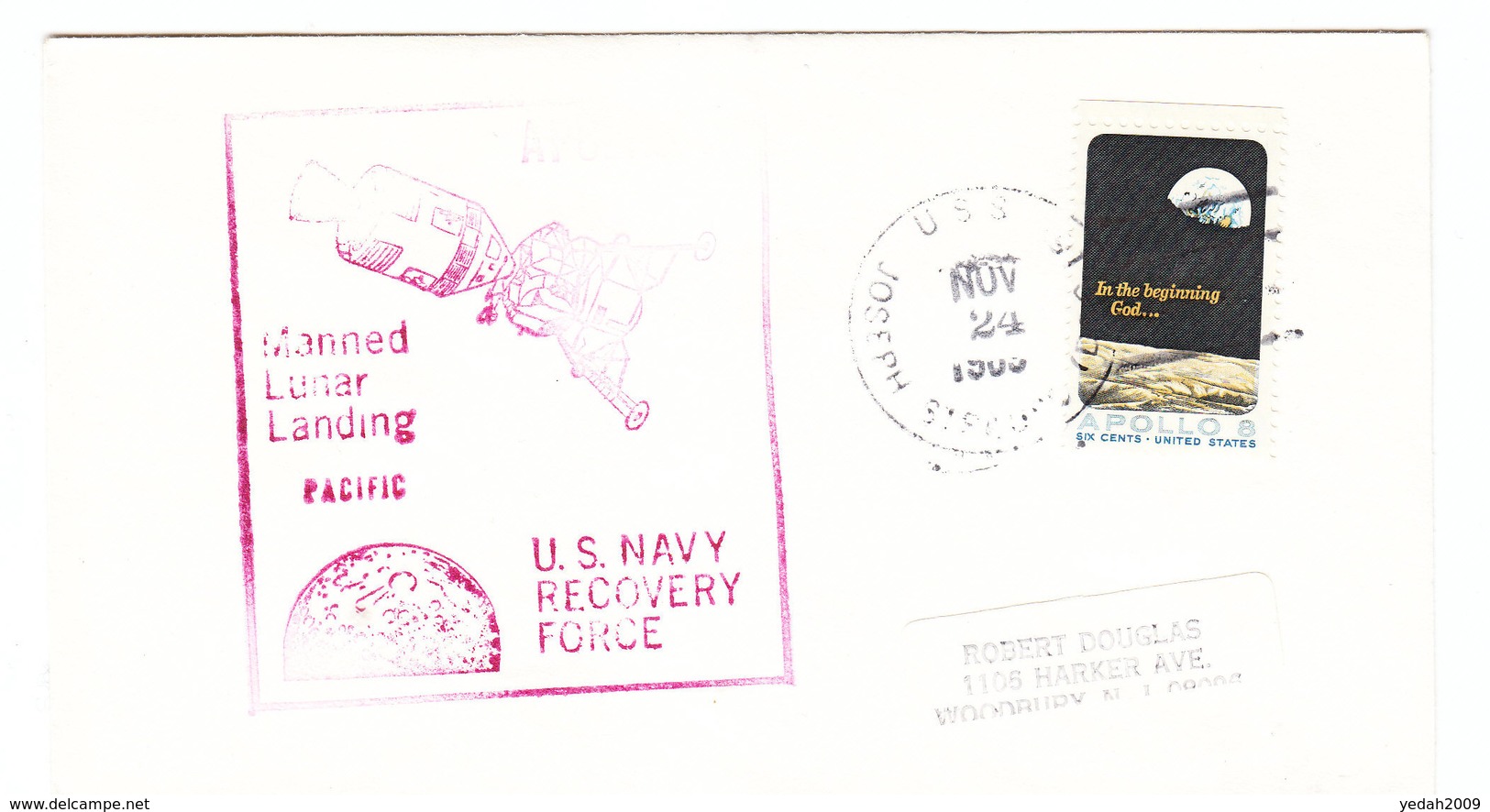 USA APOLLO 8 MANNED LUNAR LANDING PACIFIC US NABY REVOCERY FORCE FDC - Amérique Du Nord