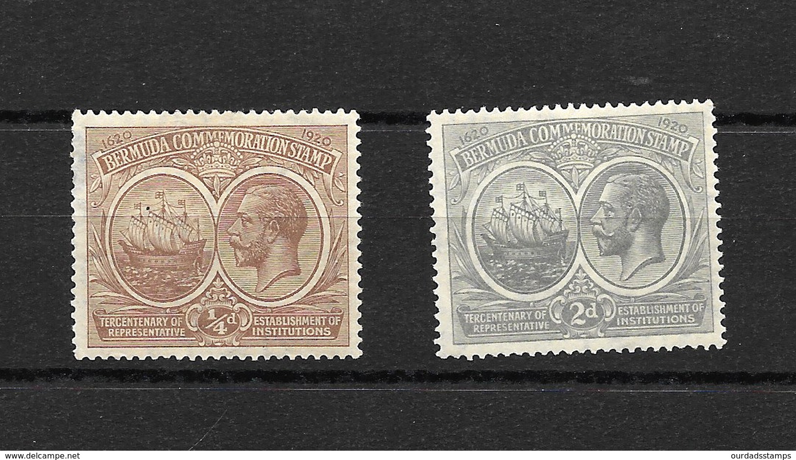 Bermuda 1920 KGV Tercentenary 1/4d Brown And 2d Grey MM, See Notes (5332) - Bermuda