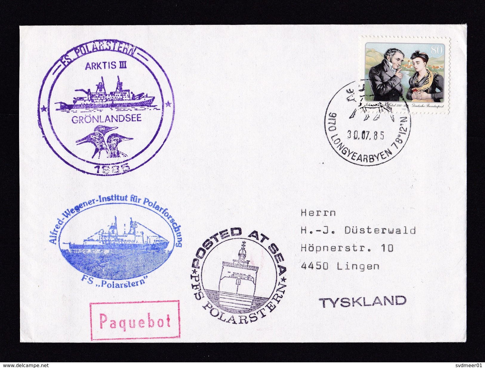 Germany: Cover, 1985, 1 Stamp, Posted At Sea, Ship Mail, Paquebot, From Norway, Polar Research (traces Of Use) - Brieven En Documenten