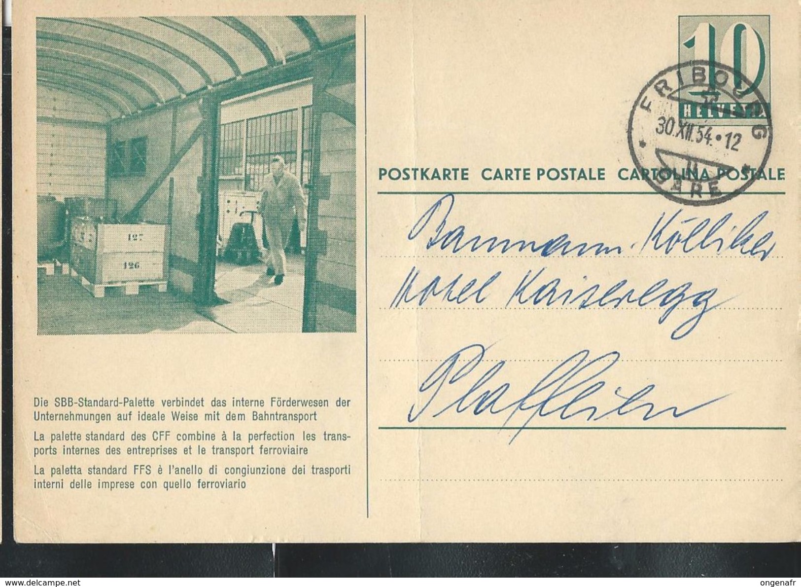 Carte De Service  Chemins De Fer SBB-CFF. N° Zumstein 2009 N° 54a. - 006  Obl: Fribourg - Gare 30/12/1954 - Enteros Postales