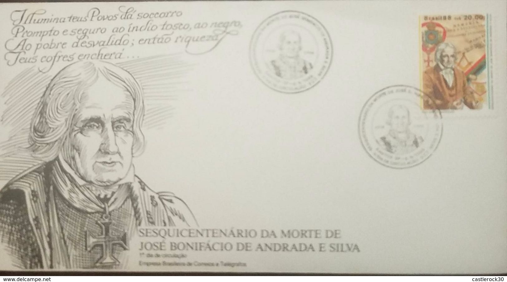 L) 1988 BRAZIL, SESQUICENTENARY OF THE DEATH OF JOSE BONIFACIO DE ANDRADA AND SILVA, POET, POLITICAL, NATURIST, - FDC