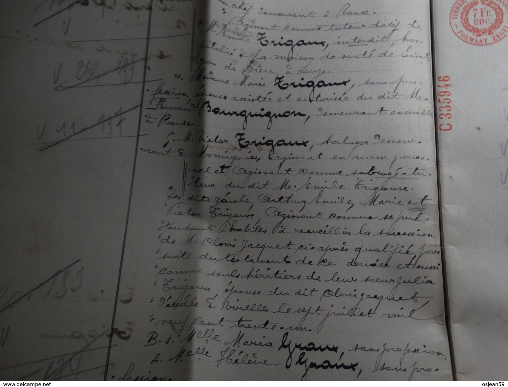 Adjudication Publique (étude De Me A.Leroy Notaire à Chimay). Famille Trigaux,Bourguignon,Meunier,Dropsy,Jouniot. - Manuscritos