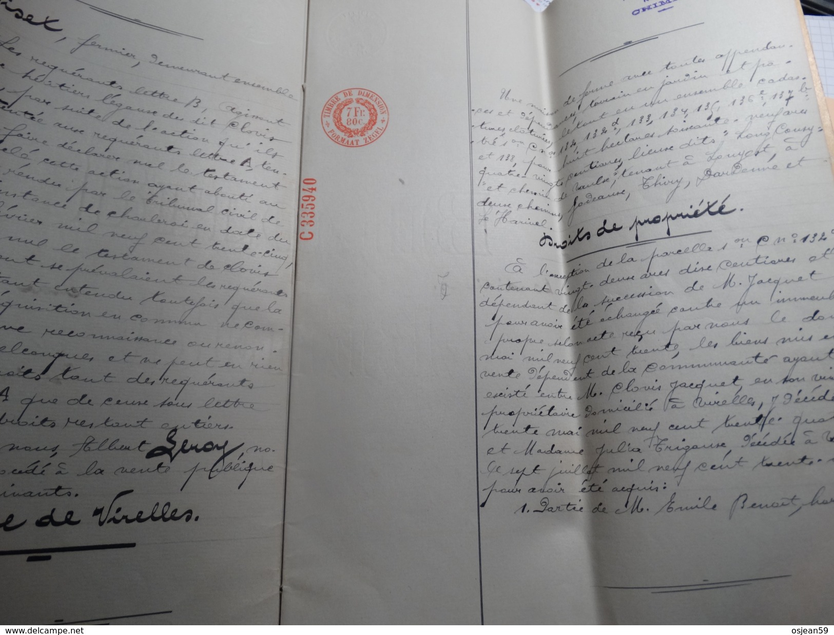 Adjudication Publique (étude De Me A.Leroy Notaire à Chimay). Famille Trigaux,Bourguignon,Meunier,Dropsy,Jouniot. - Manuscripts