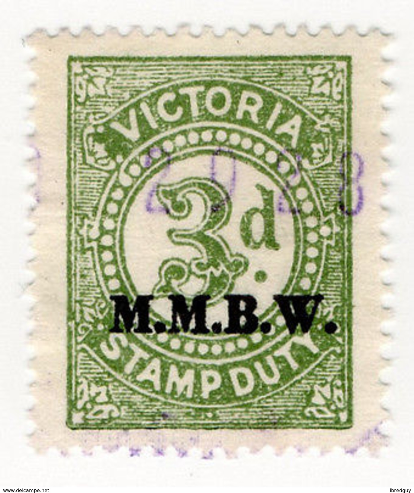 (I.B) Australia - Victoria Revenue : Stamp Duty 3d (MMBW Pre-cancel) - Other & Unclassified