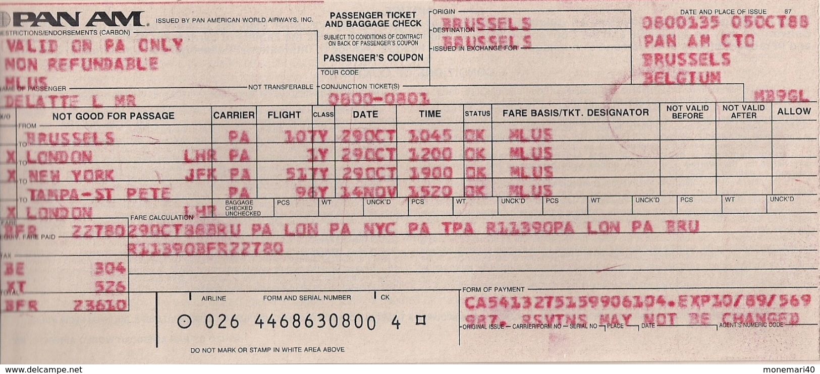 PAN AM - TICKET AND BAGGAGE CHECK - Monde