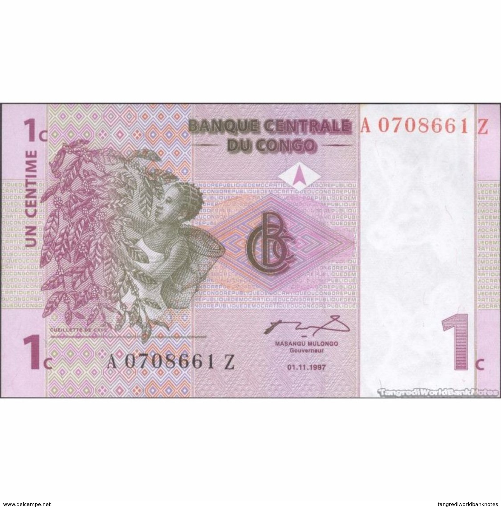 TWN - CONGO DEM. REP. 80a - 1 Centime 1.11.1997 Replacement A-Z (ATB) UNC - Repubblica Democratica Del Congo & Zaire