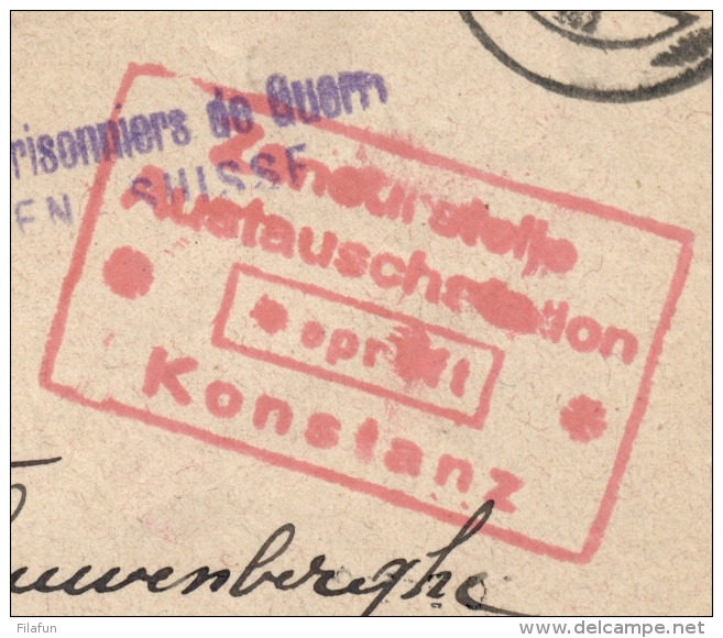 Schweiz - 1918 - POW-mail From Interlaken Censored Konstanz To Anvers / België - Documenten