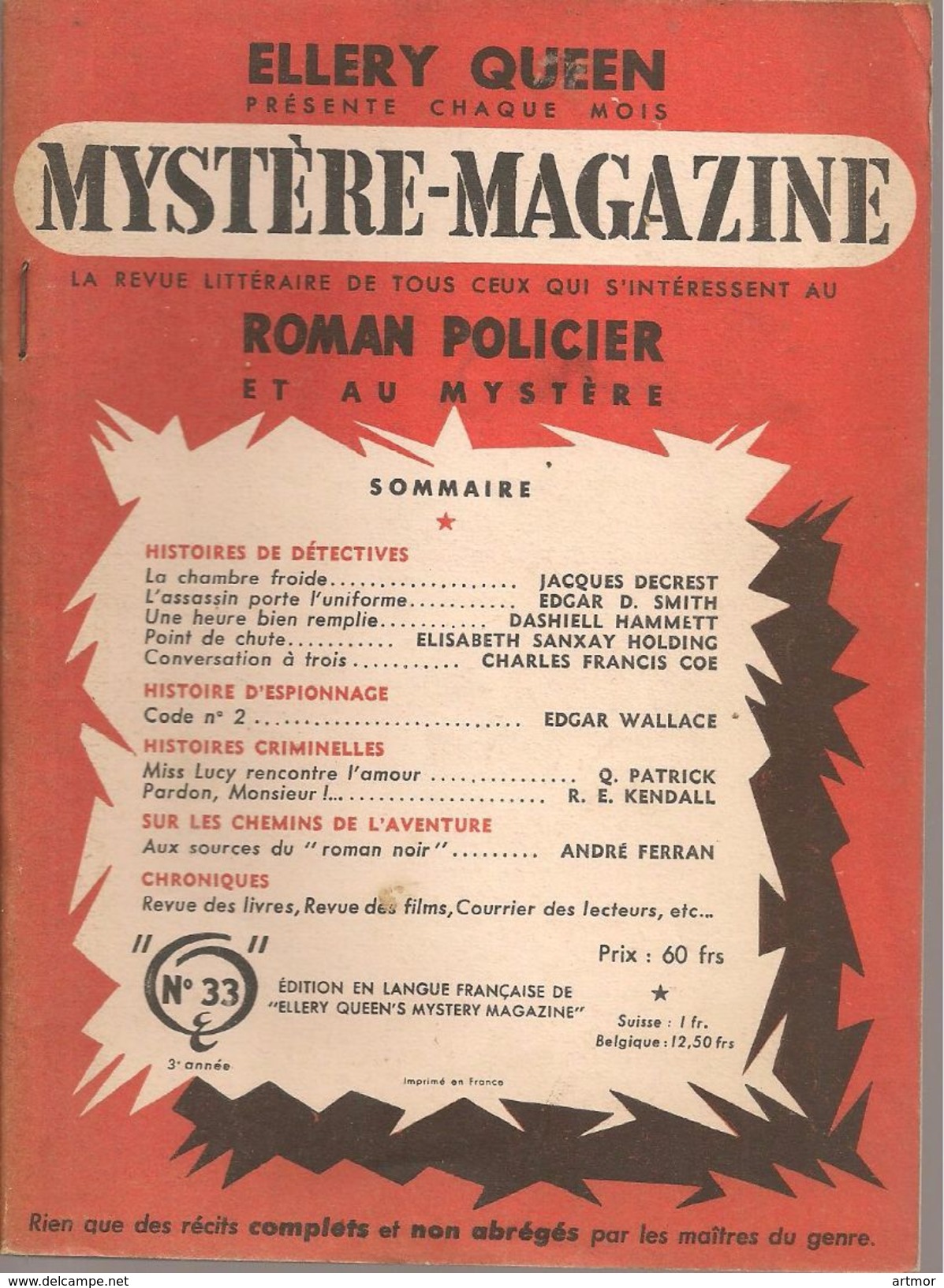 MYSTÈRE-MAGAZINE N° 33 - Opta - Ellery Queen Magazine