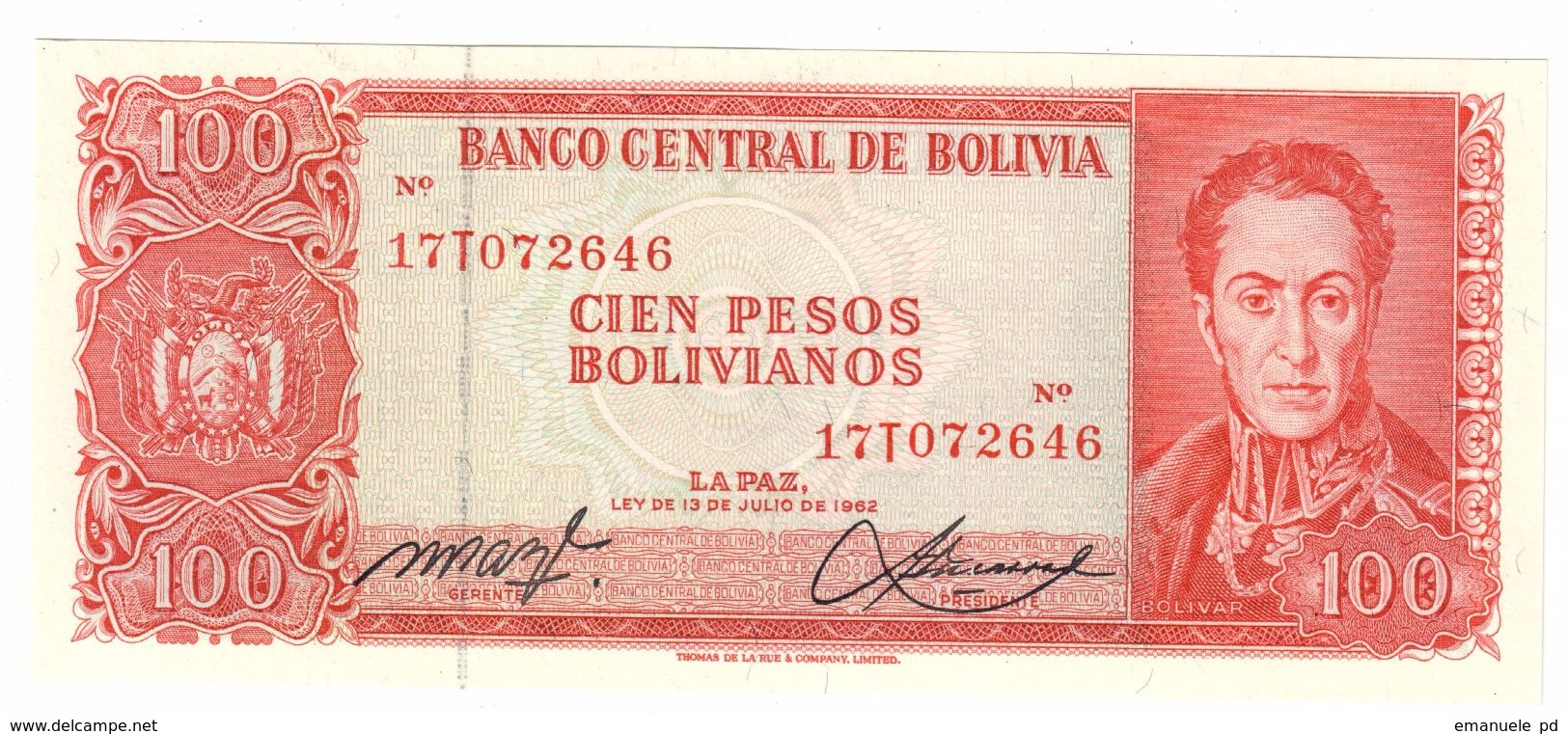Bolivia 100 Bolivianos 1962  UNC  .C. - Bolivia