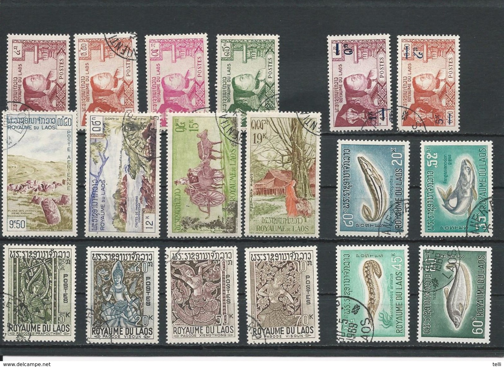 LAOS Scott 52-55, 112-113, 141-144, 148-151, C35-C38 Yvert 55-58,117-118, 149-152, 156-159, PA35-PA38 (18) O  Cote 9,80$ - Laos