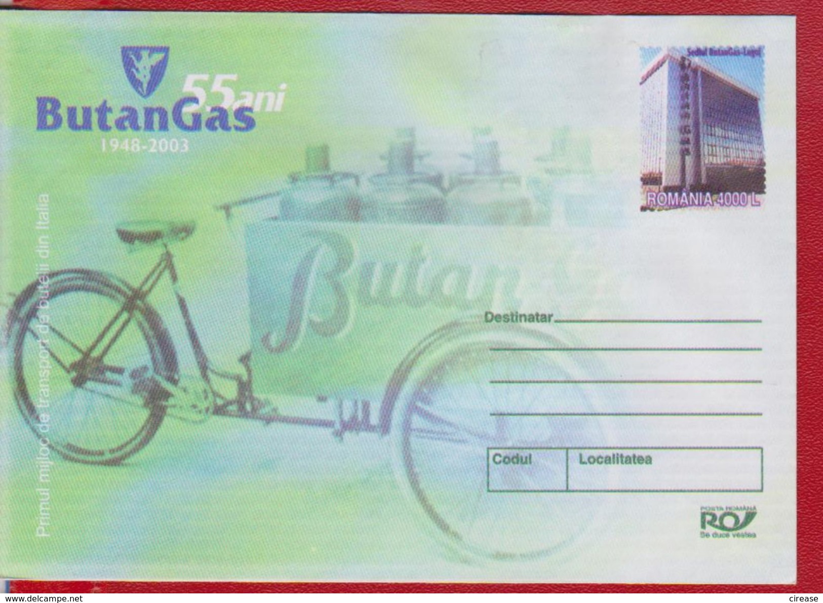 FRIST BIKE BUTAN GAS TRANSPORT ITALY ROMANIA POSTAL STATIONERY - Gas