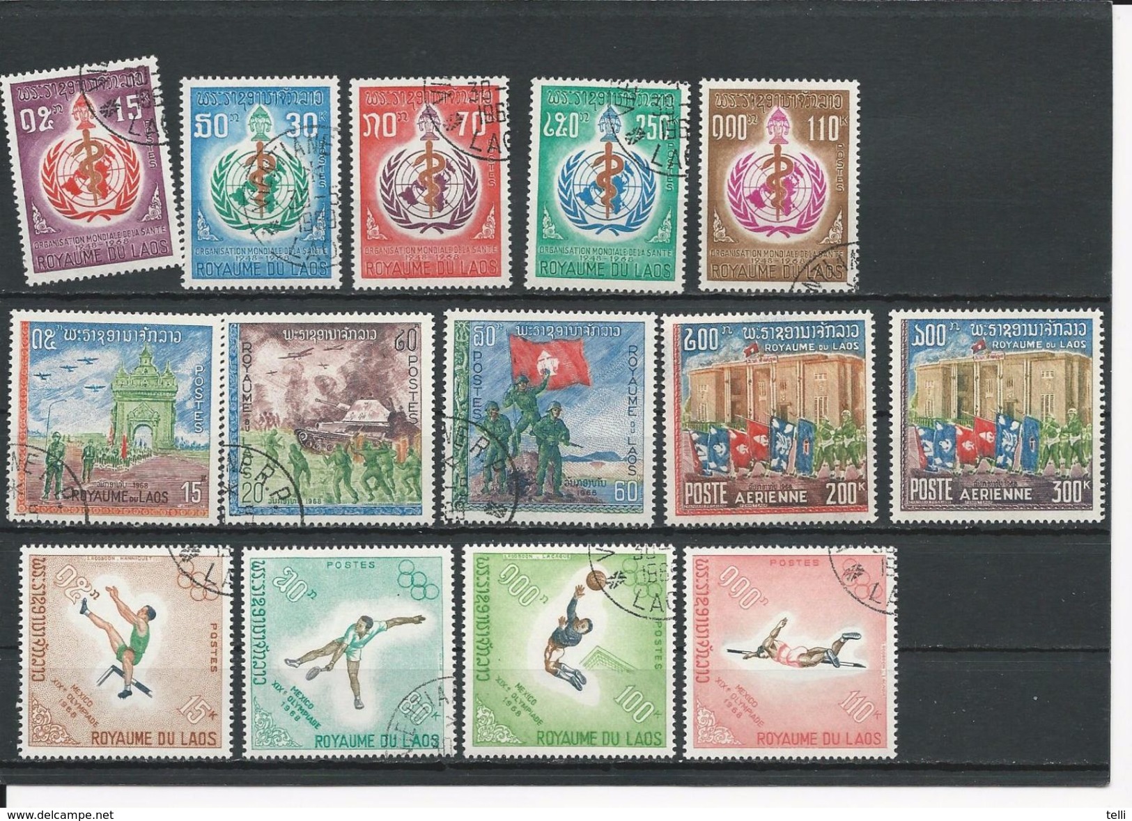 LAOS Scott 163-167, 168-170, C52-C53, 178-181 Yvert 177-181, 174-176, PA52-PA43,189-192 (14) O Cote 8,50$ - Laos