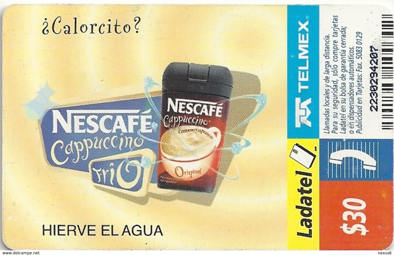 Mexico - Ladatel - Cappuccino Frio - Nescafé 3 - P-0895 - 30$, 09.2002, Used - Mexico