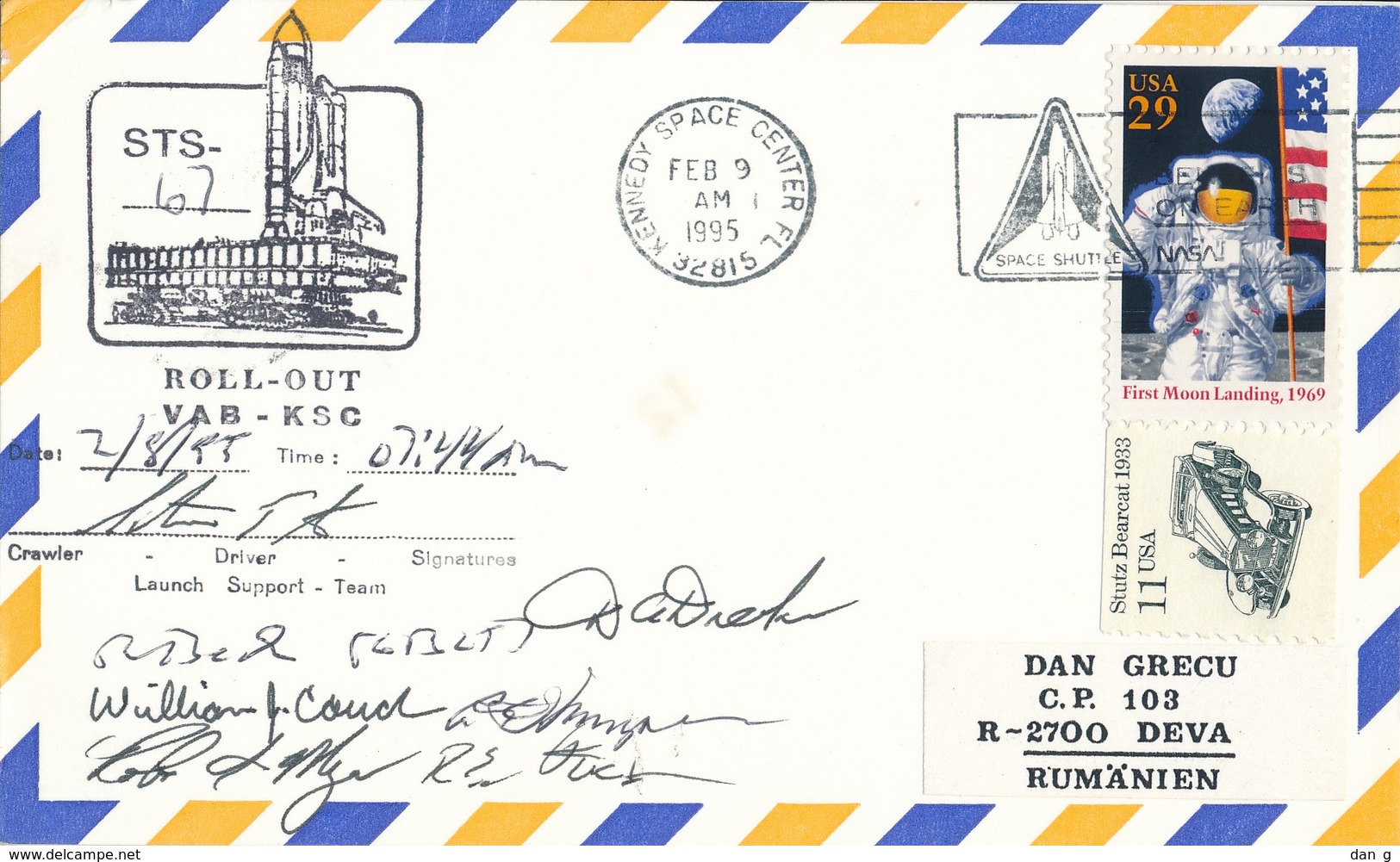 USA Space 9.2.1995 Space Shuttle STS-67 Discovery Roll-out KSC 8xTeam Signed - USA