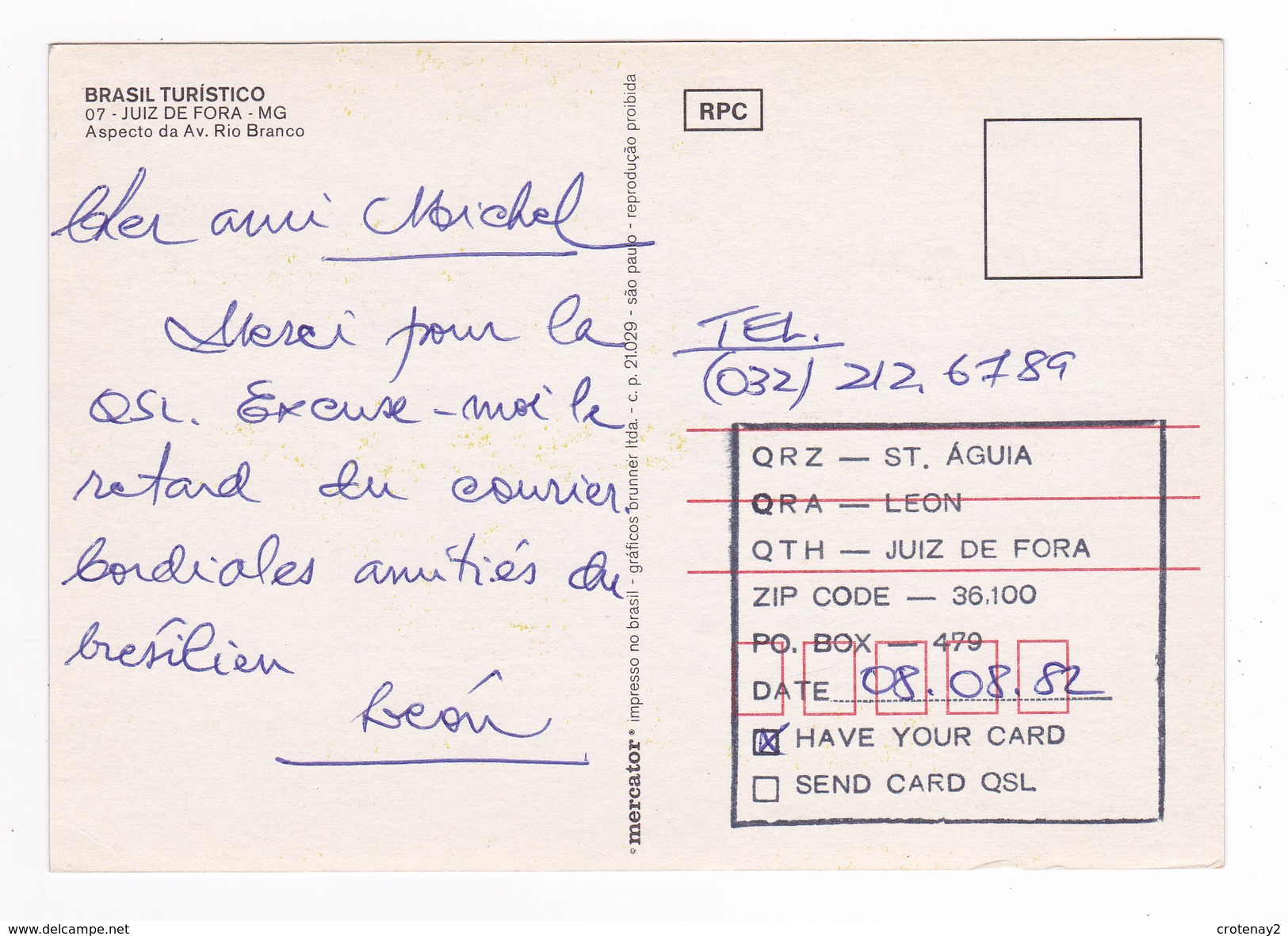 Brasil Touristico 07 Juiz De Fora MG Av Rio Branco VOIR DOS QSL Radio ? En 1982 VW Käfer BUS Camion - Sonstige & Ohne Zuordnung