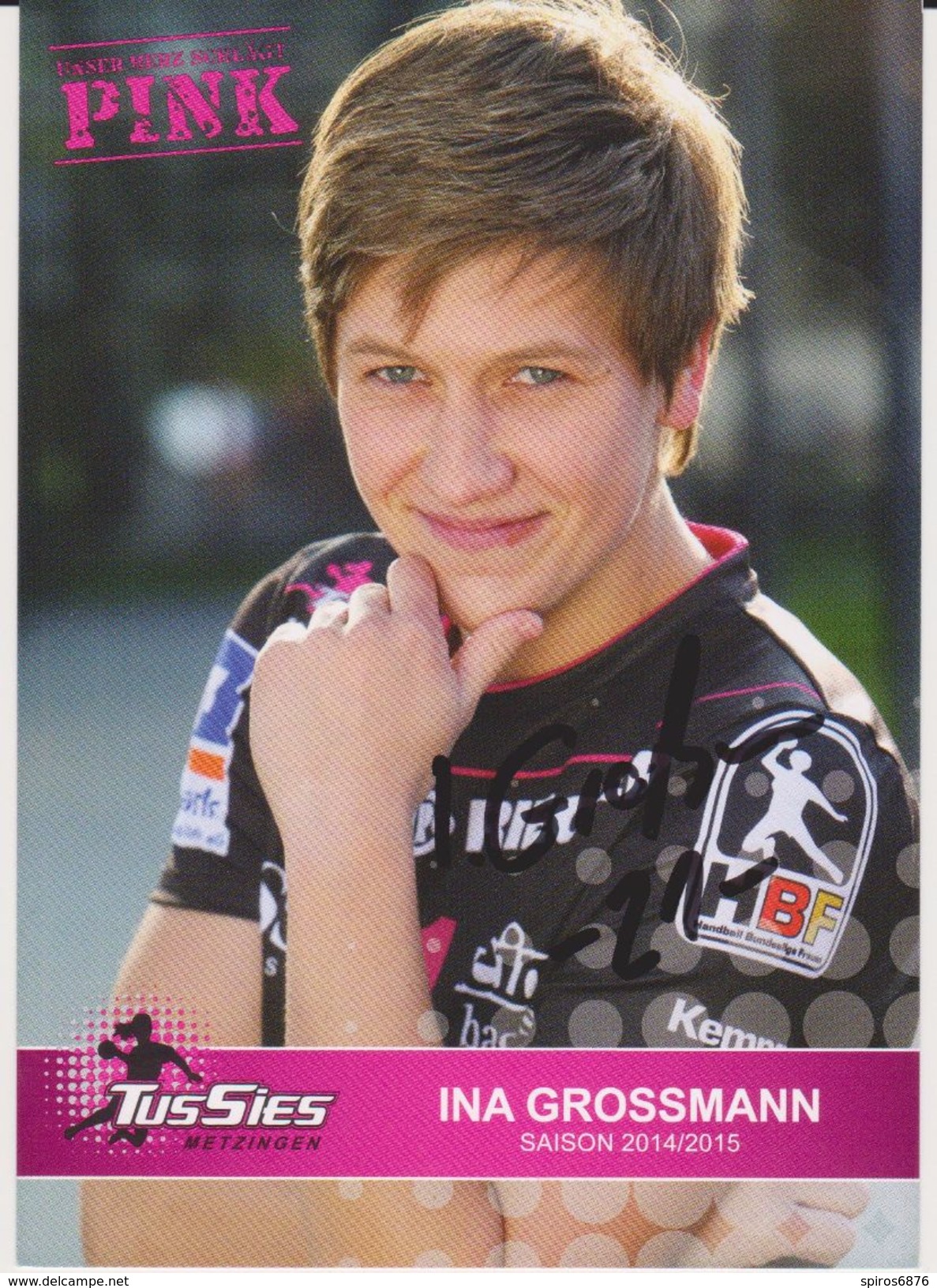 Original Autograph Handball Card INA GROSSMANN Team TusSies Metzingen Germany - Women Bundesliga 2014 / 2015 - Handball