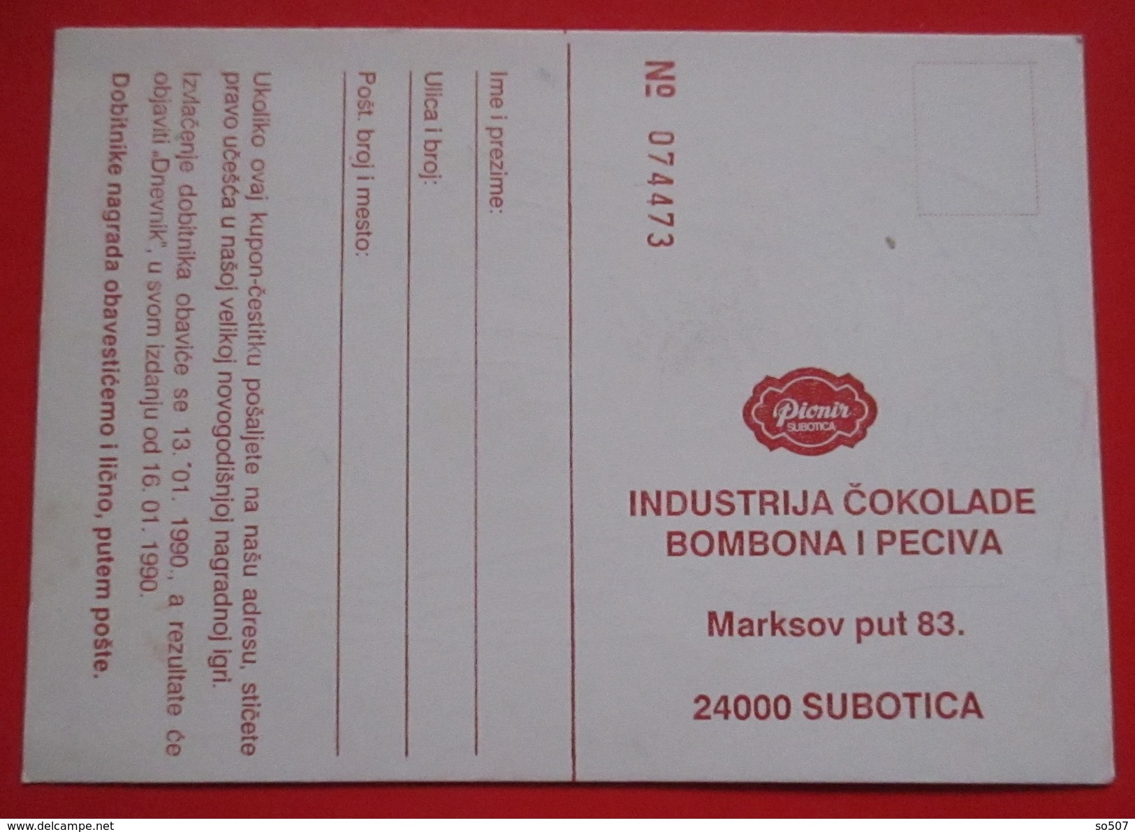 Q1-Postcard-Chocolate,Candy & Pastry Factory-PIONIR-Subotica,Yugoslavia,Prize Coupon Postal Stationery,Santa Claus - Postal Stationery