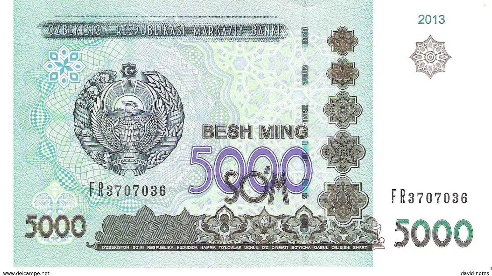 Uzbekistan - Pick 83 - 5000 Sum 2013 - Unc - Uzbekistan